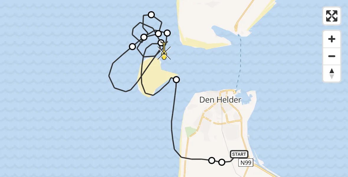 Routekaart van de vlucht: Kustwachthelikopter naar Den Hoorn, Rijksweg