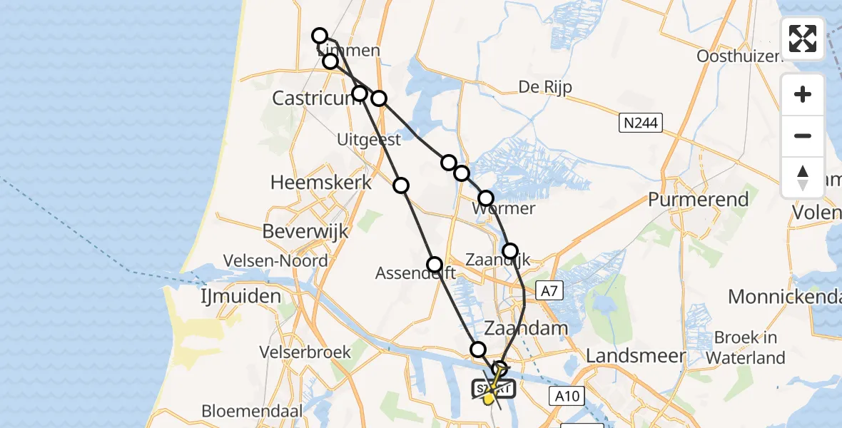 Routekaart van de vlucht: Lifeliner 1 naar Amsterdam Heliport, Hemtunnel