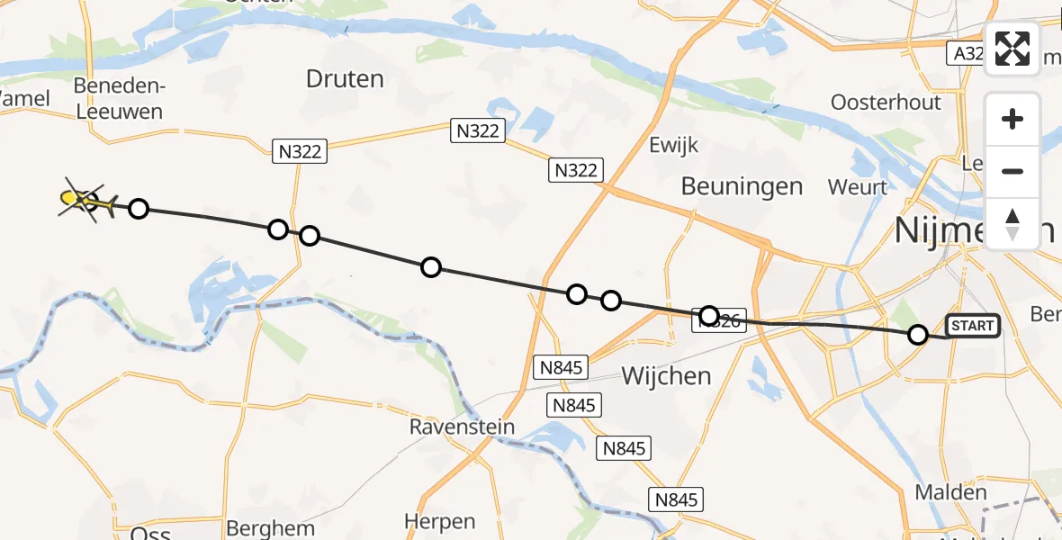 Routekaart van de vlucht: Lifeliner 2 naar Wamel, Slotemaker de Bruïneweg