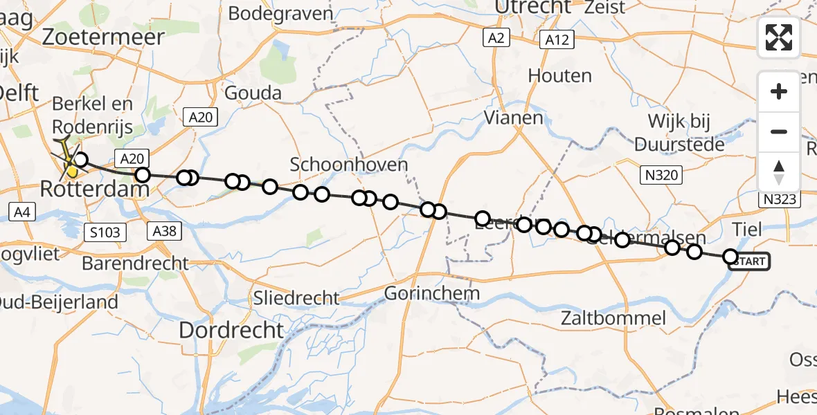 Routekaart van de vlucht: Lifeliner 2 naar Rotterdam The Hague Airport, Het Roeierspad