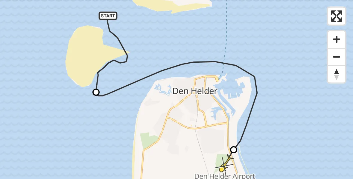 Routekaart van de vlucht: Kustwachthelikopter naar Vliegveld De Kooy, Noorderhaaks