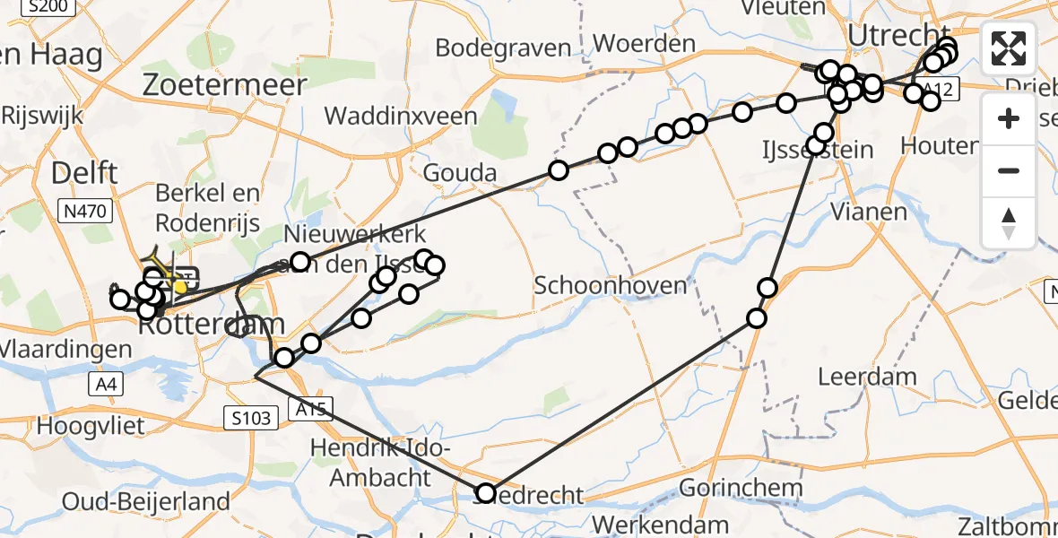 Routekaart van de vlucht: Politieheli naar Rotterdam The Hague Airport, Arlandabaan Platformzijde