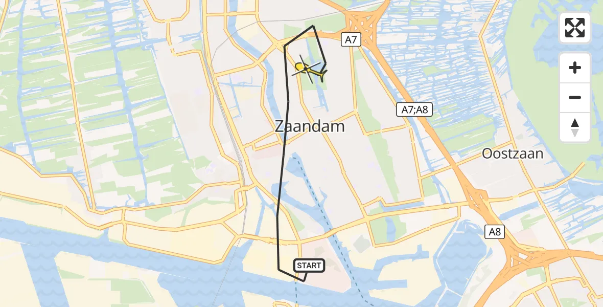 Routekaart van de vlucht: Lifeliner 1 naar Zaandam, Stormhoek