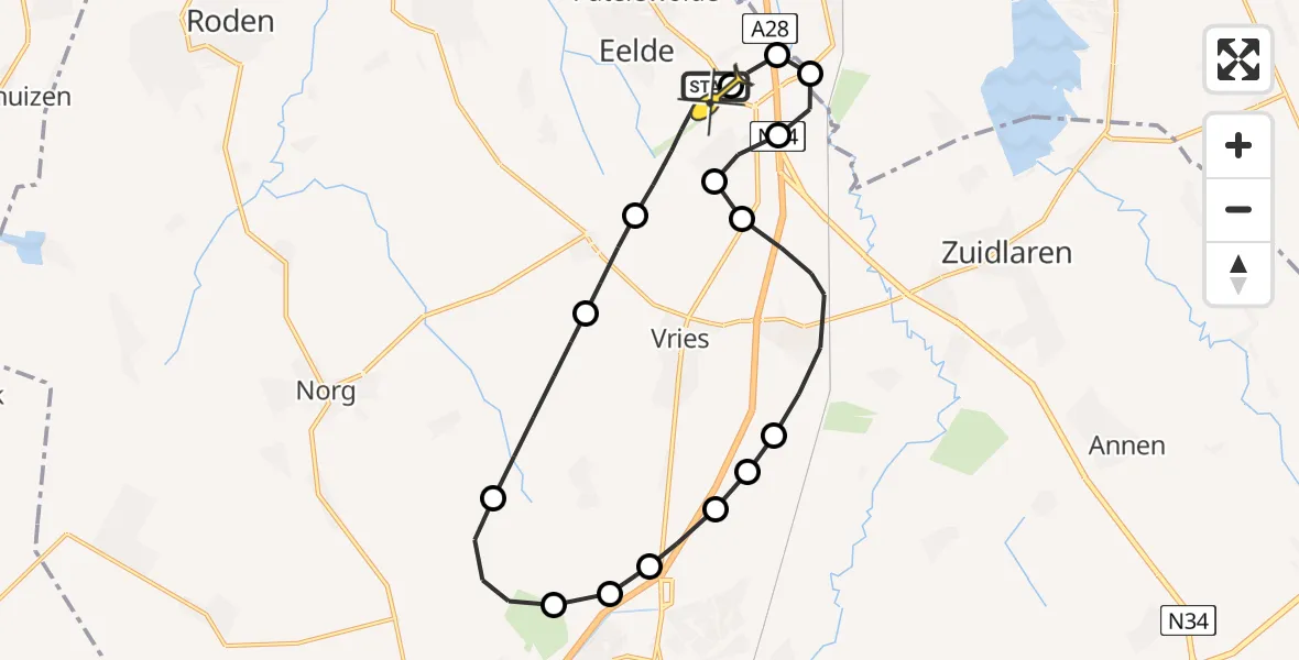 Routekaart van de vlucht: Lifeliner 4 naar Groningen Airport Eelde, De Hullen