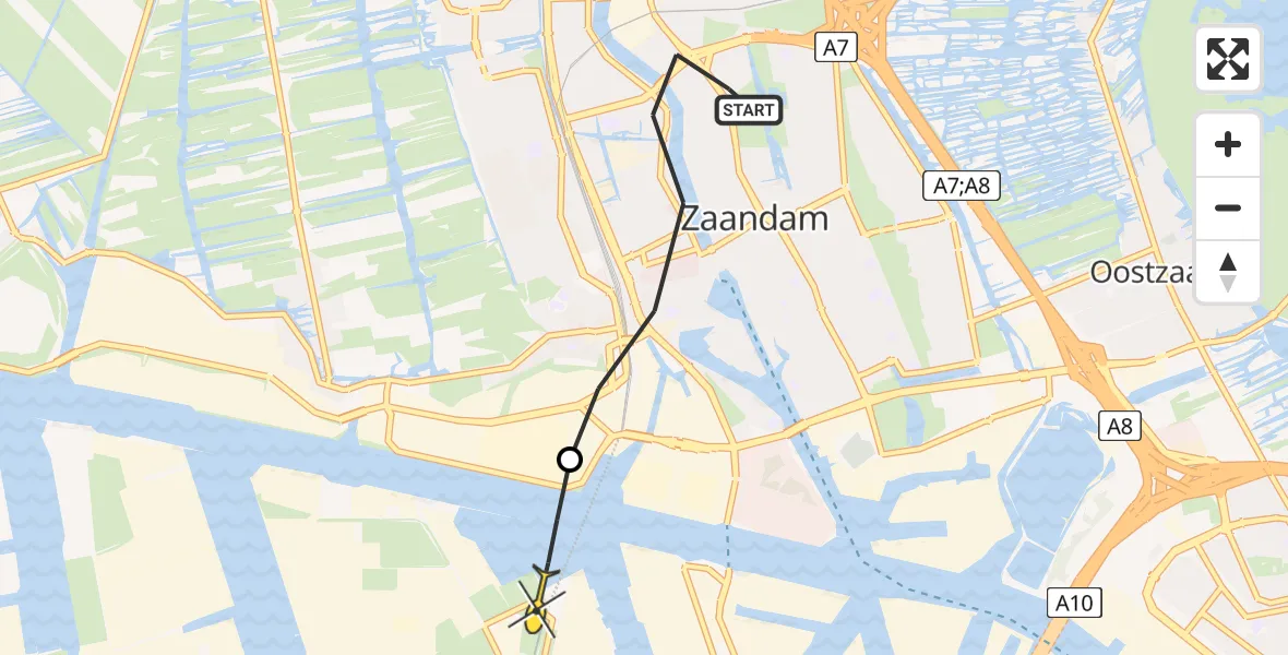 Routekaart van de vlucht: Lifeliner 1 naar Amsterdam Heliport, Boerenpad