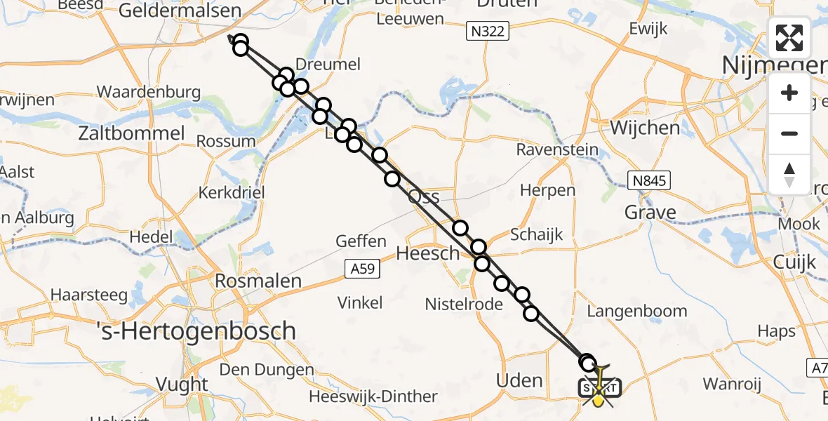 Routekaart van de vlucht: Lifeliner 3 naar Vliegbasis Volkel, Houtvennen