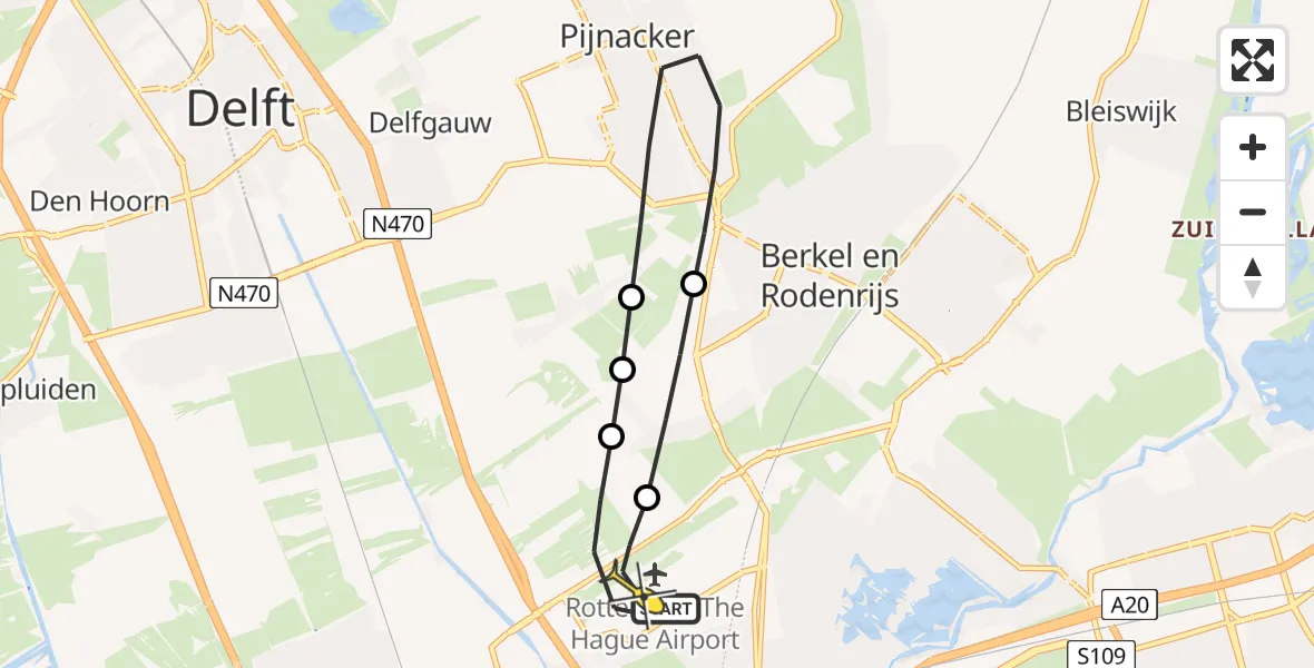 Routekaart van de vlucht: Lifeliner 2 naar Rotterdam The Hague Airport, Oude Bovendijk