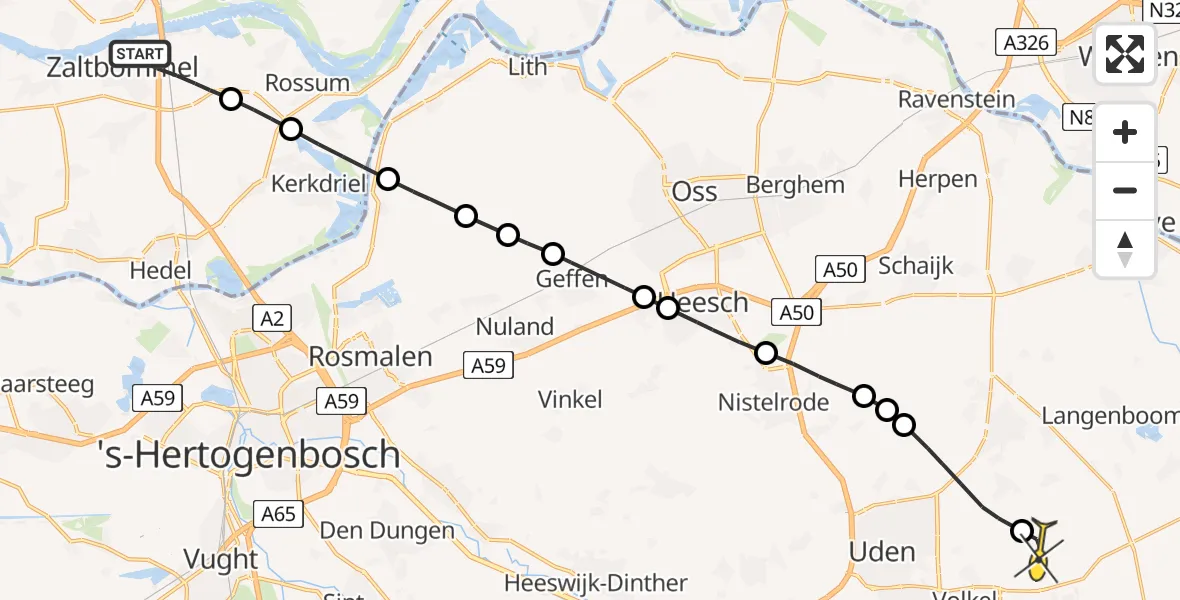 Routekaart van de vlucht: Lifeliner 3 naar Vliegbasis Volkel, Doornepol