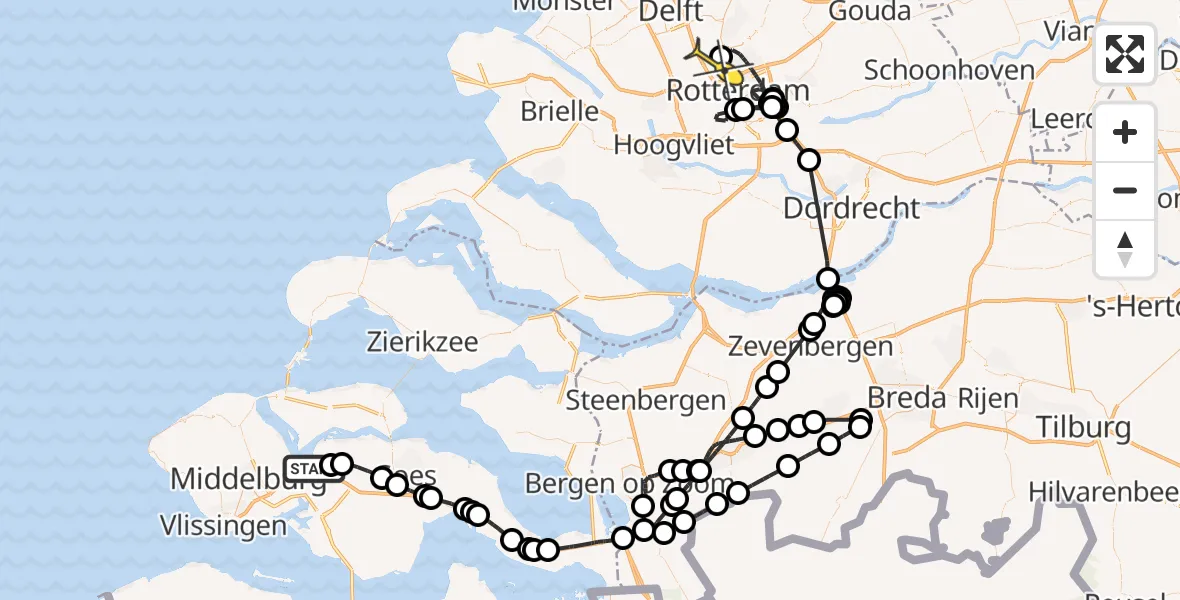 Routekaart van de vlucht: Politiehelikopter naar Rotterdam The Hague Airport, Calandweg
