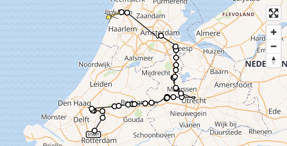 Routekaart van de vlucht: Politieheli naar IJmuiden, Noordervlak