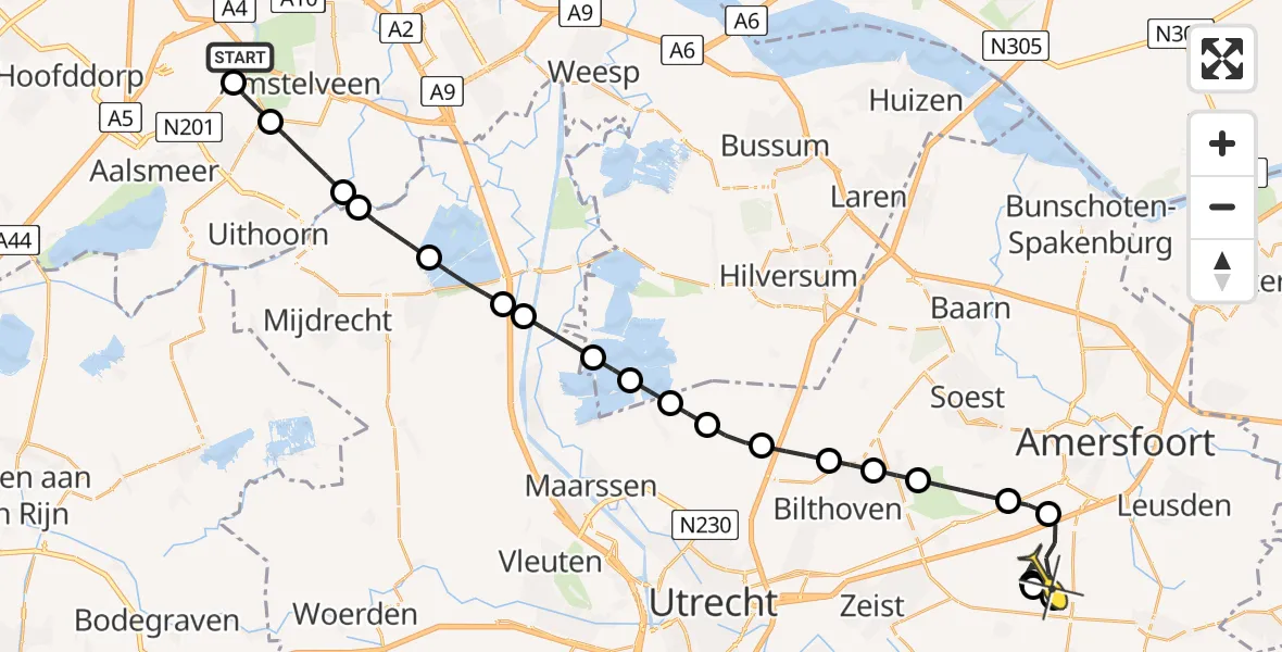 Routekaart van de vlucht: Politieheli naar Leusden, Mr. Jac. Takkade