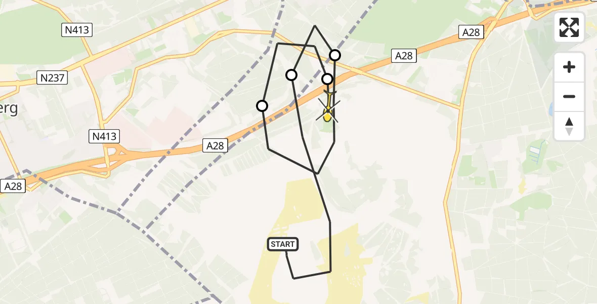 Routekaart van de vlucht: Politiehelikopter naar Leusden, Kolonel H.L. van Royenweg
