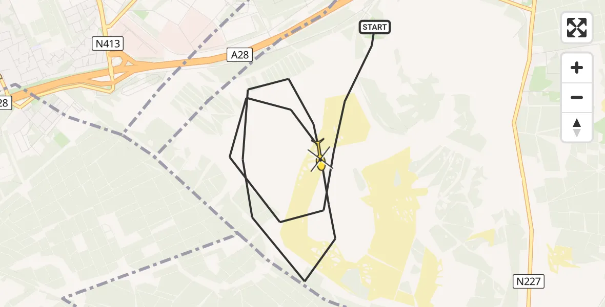 Routekaart van de vlucht: Politiehelikopter naar Leusden, Kolonel H.L. van Royenweg