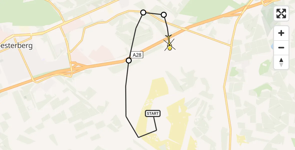 Routekaart van de vlucht: Politiehelikopter naar Leusden, Treekerweg