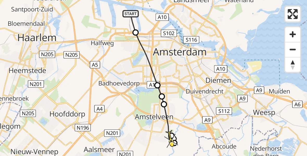 Routekaart van de vlucht: Lifeliner 1 naar Amstelveen, Maltaweg