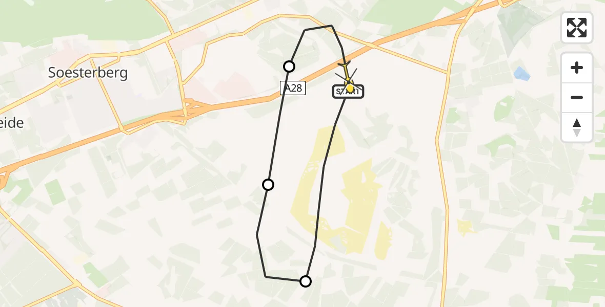 Routekaart van de vlucht: Politiehelikopter naar Leusden, Kolonel H.L. van Royenweg