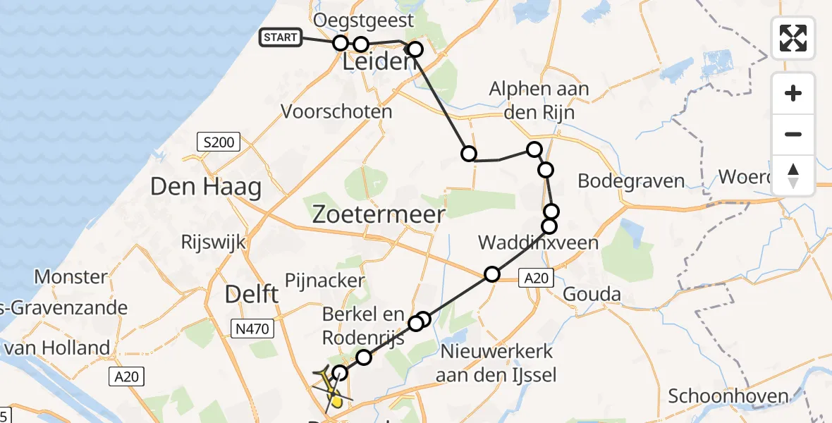 Routekaart van de vlucht: Politieheli naar Rotterdam The Hague Airport, Johanna Westerdijkpad