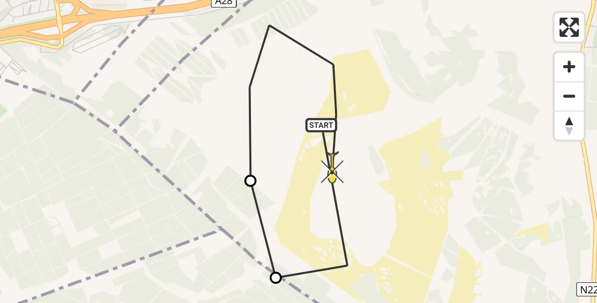 Routekaart van de vlucht: Politiehelikopter naar Leusden, Treekerweg