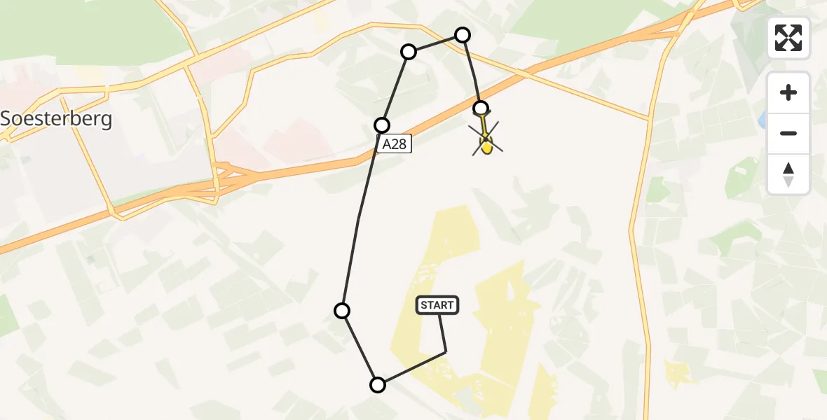 Routekaart van de vlucht: Politieheli naar Leusden, Nationaal Park De Utrechtse Heuvelrug