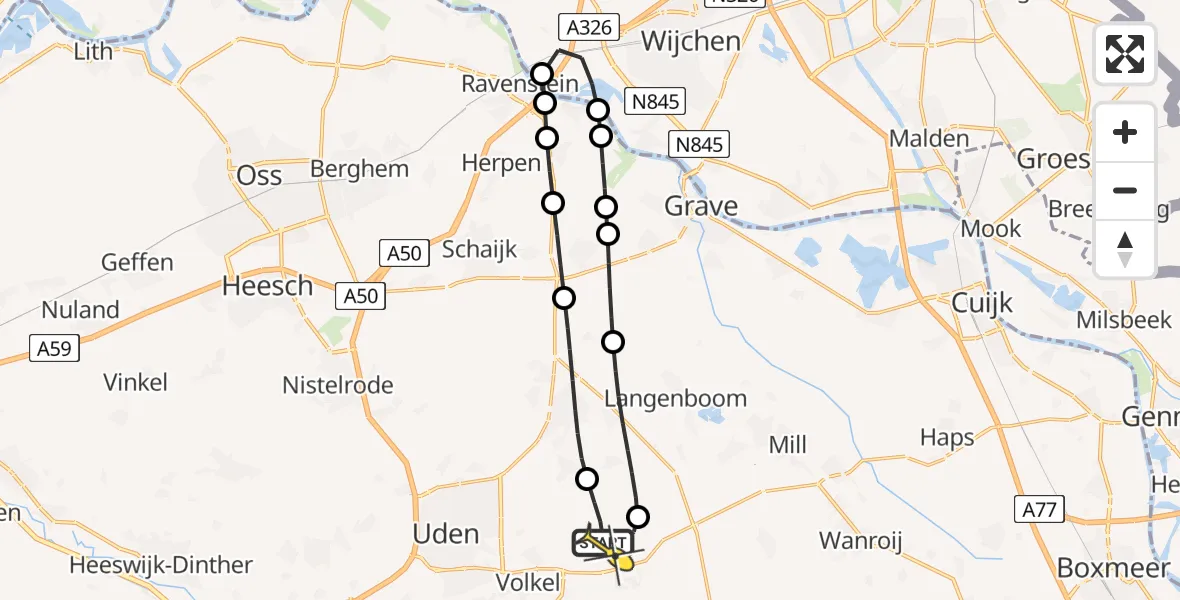 Routekaart van de vlucht: Lifeliner 3 naar Vliegbasis Volkel, Houtvennen