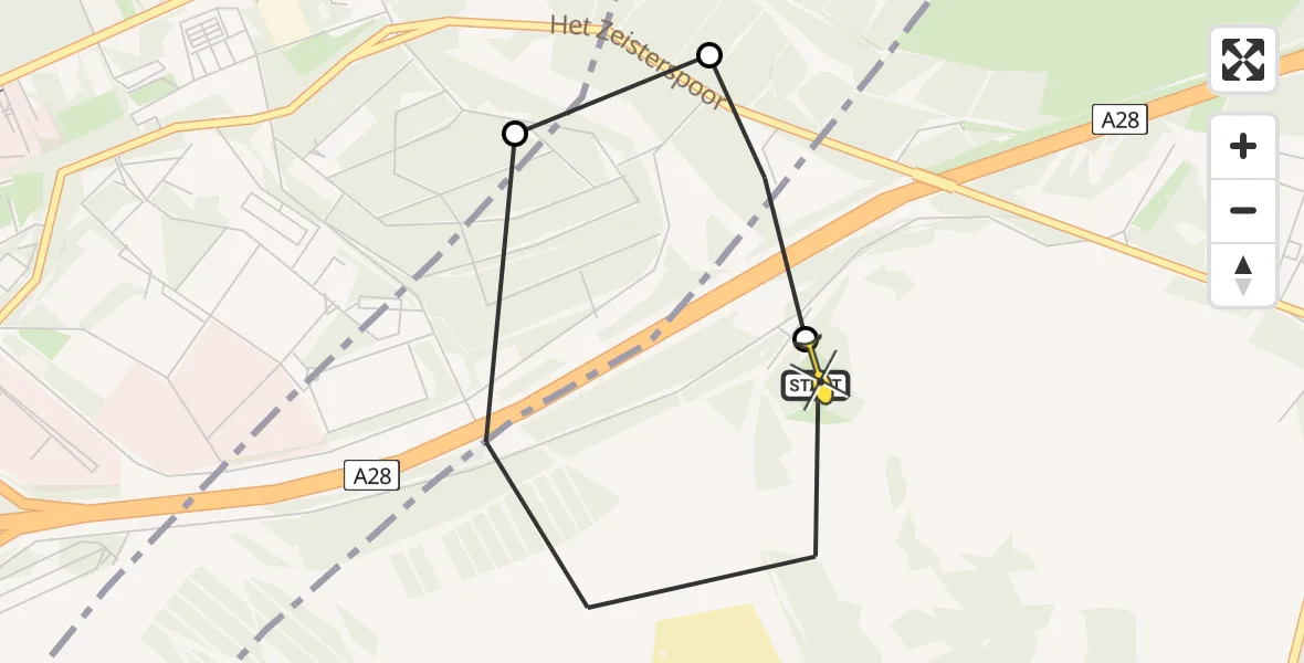Routekaart van de vlucht: Politiehelikopter naar Leusden, Mauritskamp