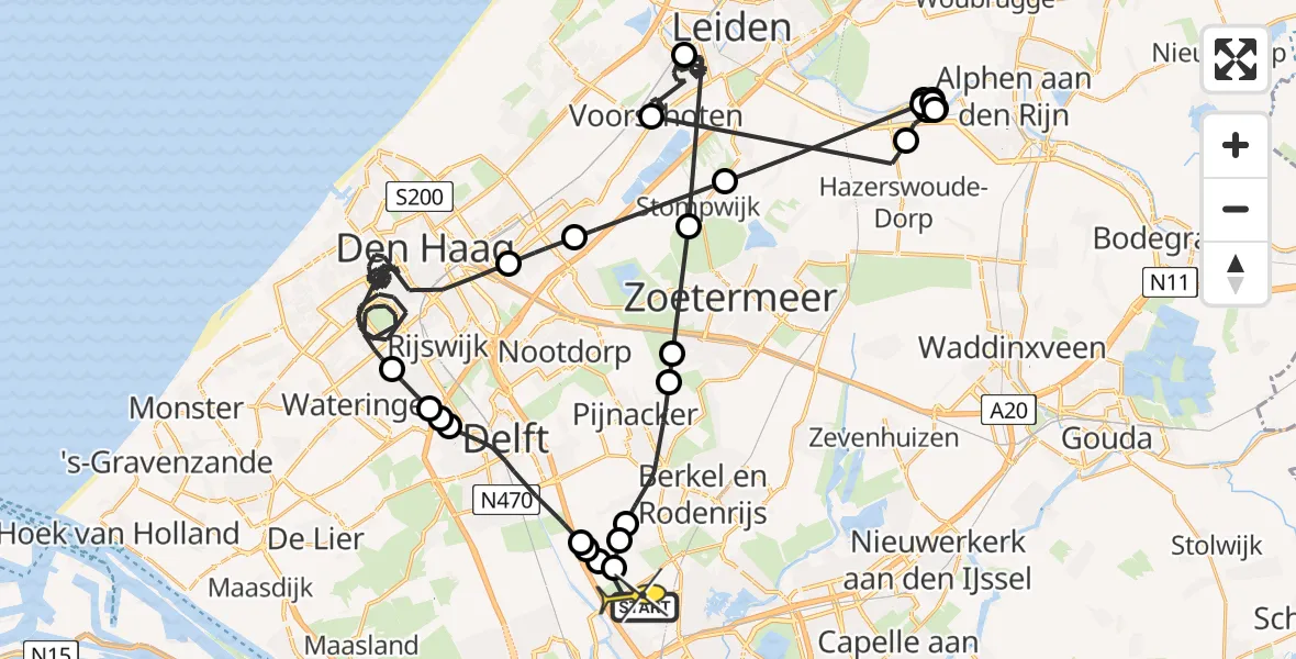 Routekaart van de vlucht: Politieheli naar Rotterdam The Hague Airport, Schieveense polder