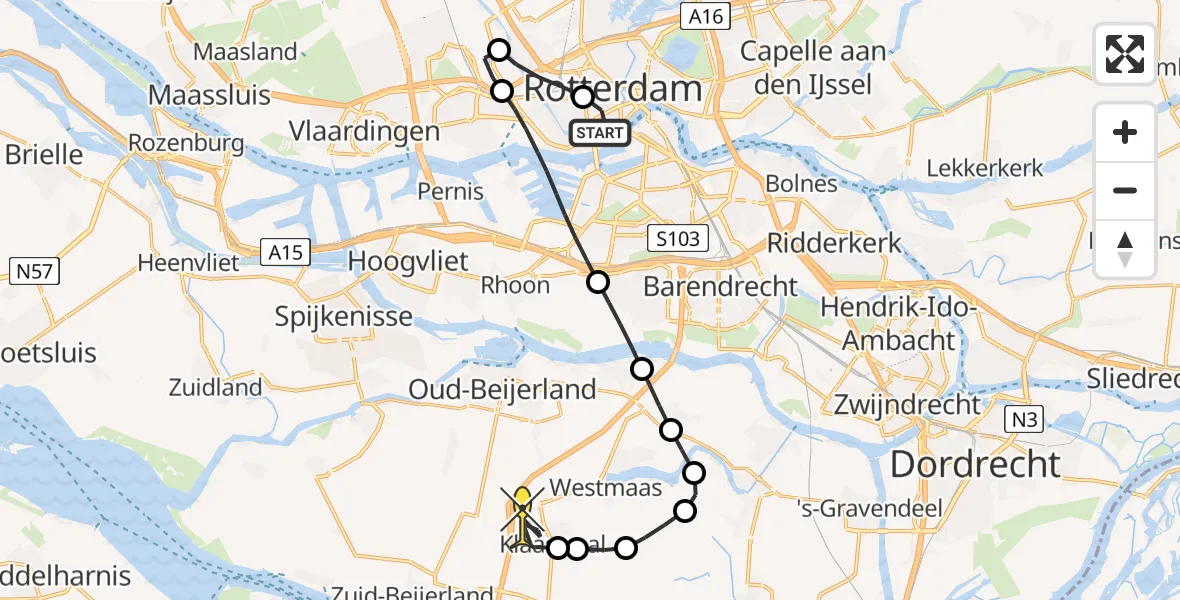 Routekaart van de vlucht: Lifeliner 2 naar Klaaswaal, Nieuwe Binnenweg