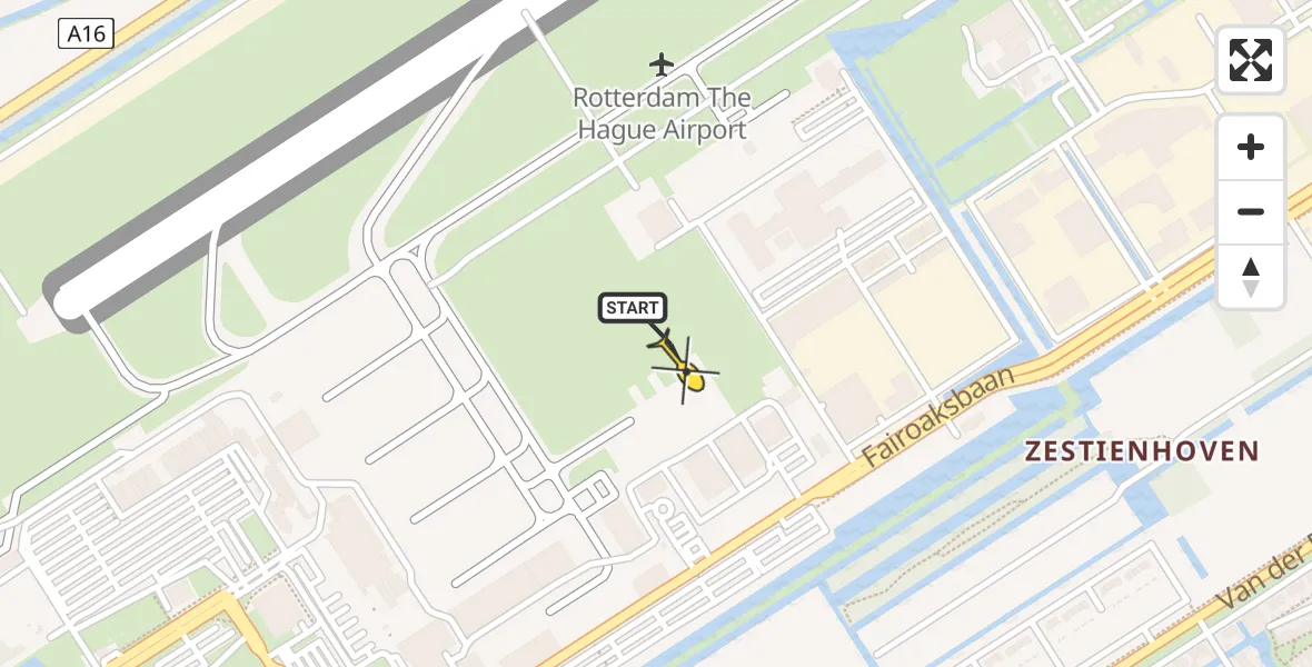 Routekaart van de vlucht: Politiehelikopter naar Rotterdam The Hague Airport, Fairoaksbaan