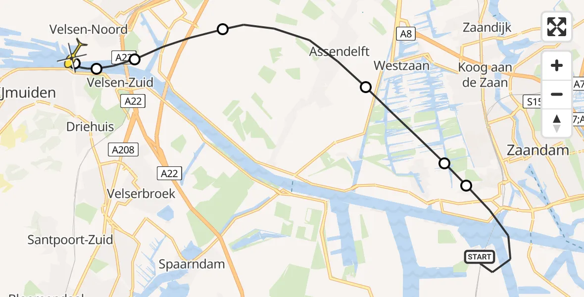 Routekaart van de vlucht: Lifeliner 1 naar Velsen-Noord, Westhavenweg