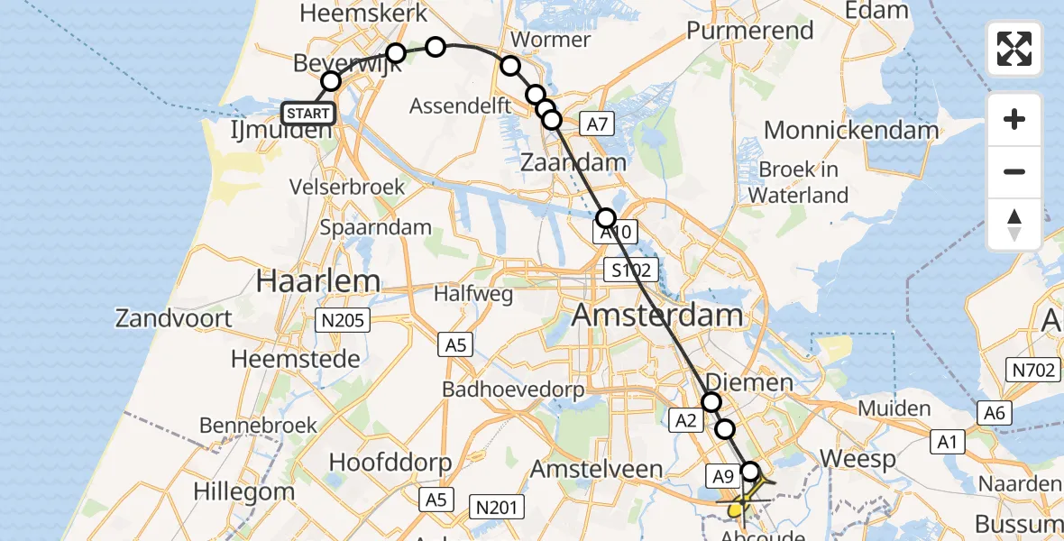 Routekaart van de vlucht: Lifeliner 1 naar Academisch Medisch Centrum (AMC), Akerendamlaan