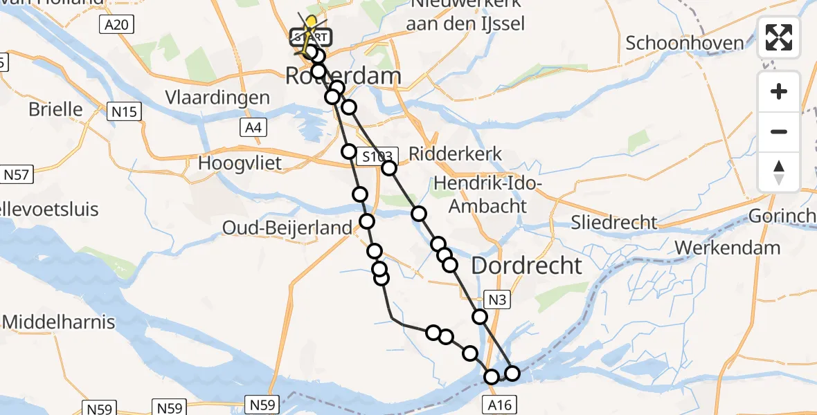 Routekaart van de vlucht: Lifeliner 2 naar Rotterdam The Hague Airport, Van der Duijn van Maasdamweg