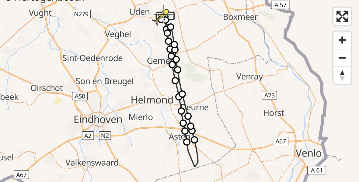 Routekaart van de vlucht: Lifeliner 3 naar Vliegbasis Volkel, Rechtestraat