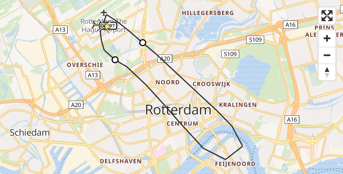 Routekaart van de vlucht: Lifeliner 2 naar Rotterdam The Hague Airport, Tinbergenlaan