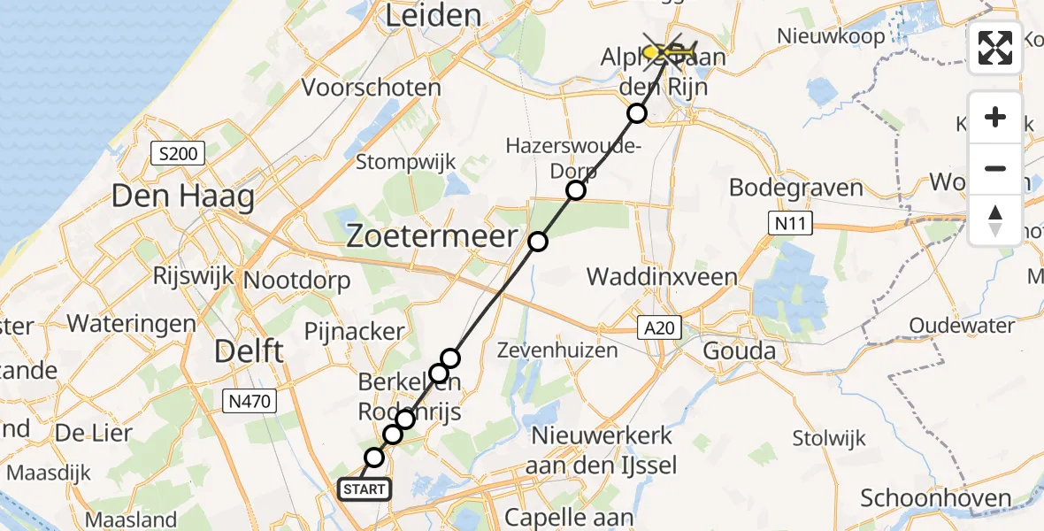 Routekaart van de vlucht: Lifeliner 2 naar Alphen aan den Rijn, Landscheiding