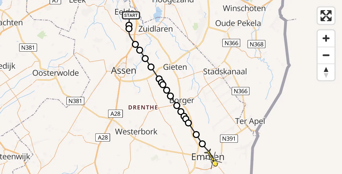 Routekaart van de vlucht: Lifeliner 4 naar Emmen, Moespot