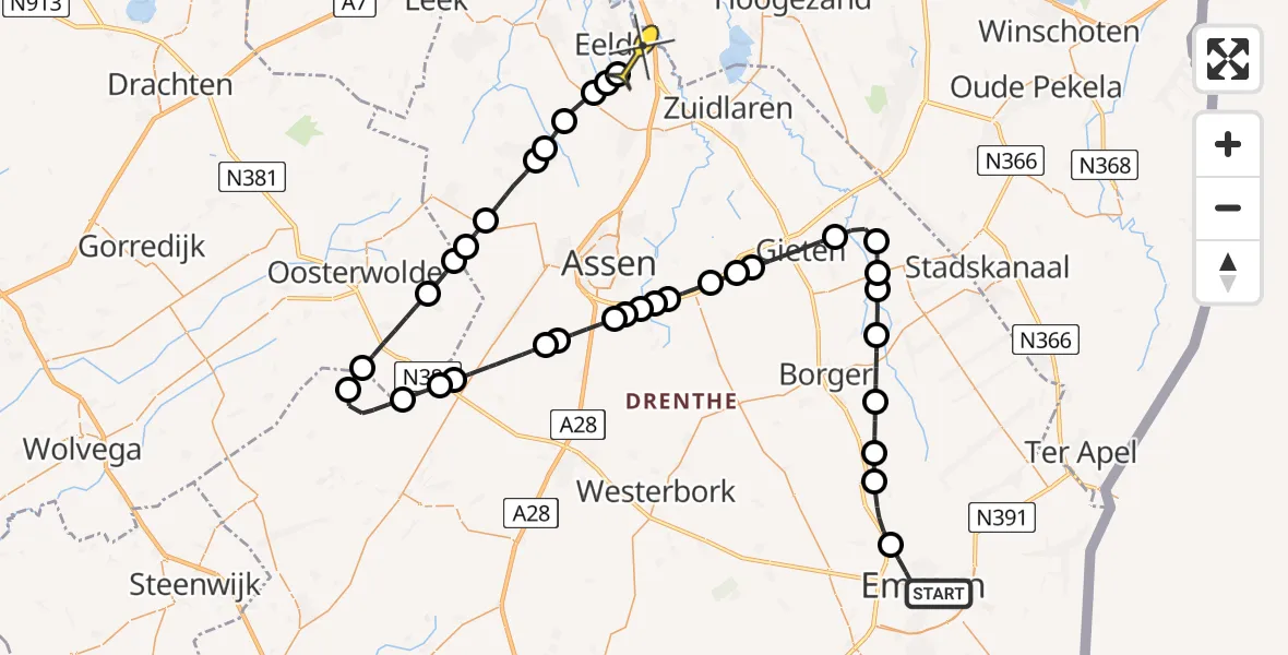 Routekaart van de vlucht: Lifeliner 4 naar Groningen Airport Eelde, Klepel