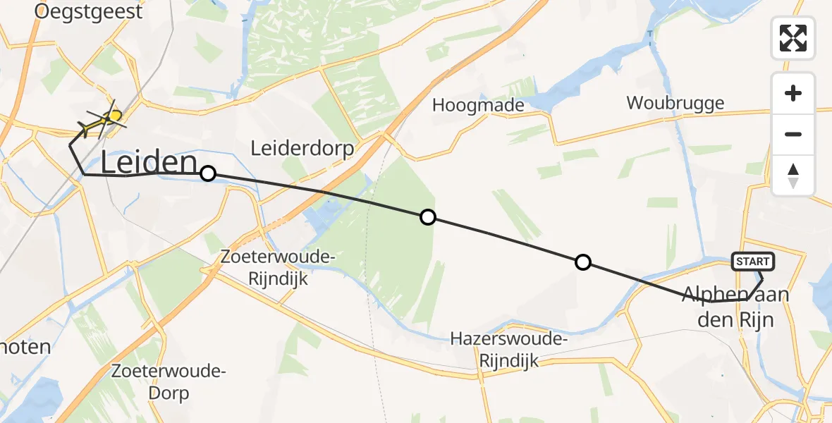 Routekaart van de vlucht: Lifeliner 2 naar Leiden, Baronie