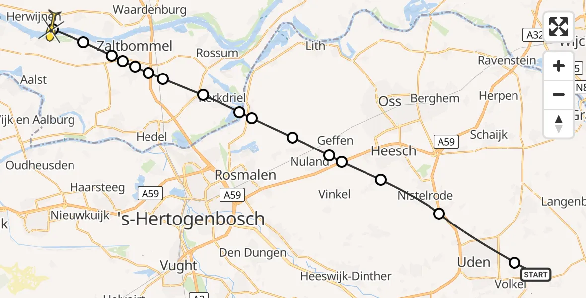 Routekaart van de vlucht: Lifeliner 3 naar Herwijnen, Kromstraat