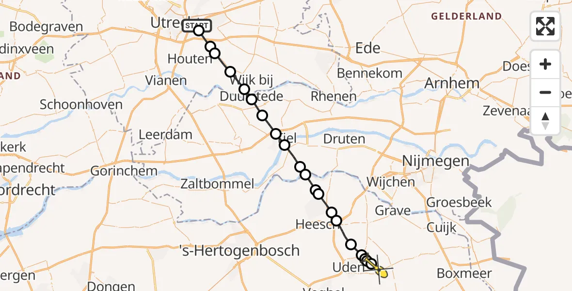 Routekaart van de vlucht: Lifeliner 3 naar Vliegbasis Volkel, Rijnsoever