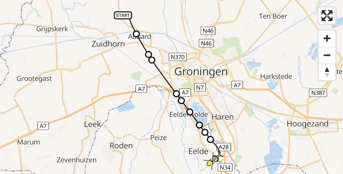 Routekaart van de vlucht: Lifeliner 4 naar Groningen Airport Eelde, Sietse Veldstraweg