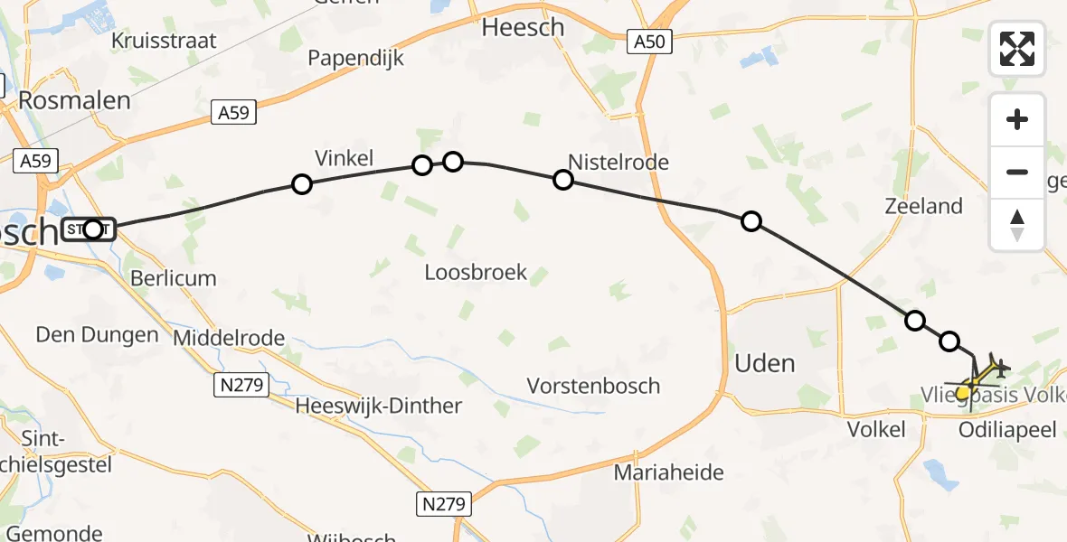 Routekaart van de vlucht: Lifeliner 3 naar Vliegbasis Volkel, De Hoefsevonder