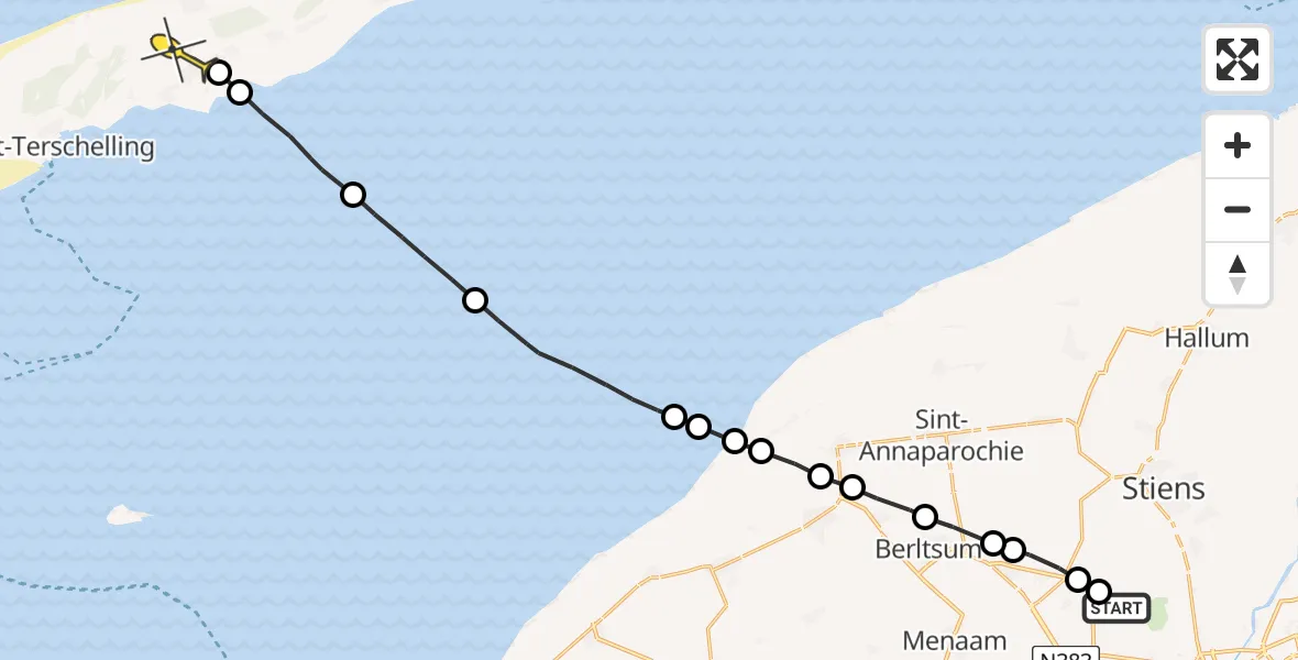 Routekaart van de vlucht: Ambulancehelikopter naar Midsland, Dyksterhuzen
