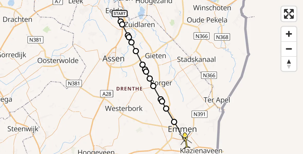 Routekaart van de vlucht: Lifeliner 4 naar Emmen, Homsteeg