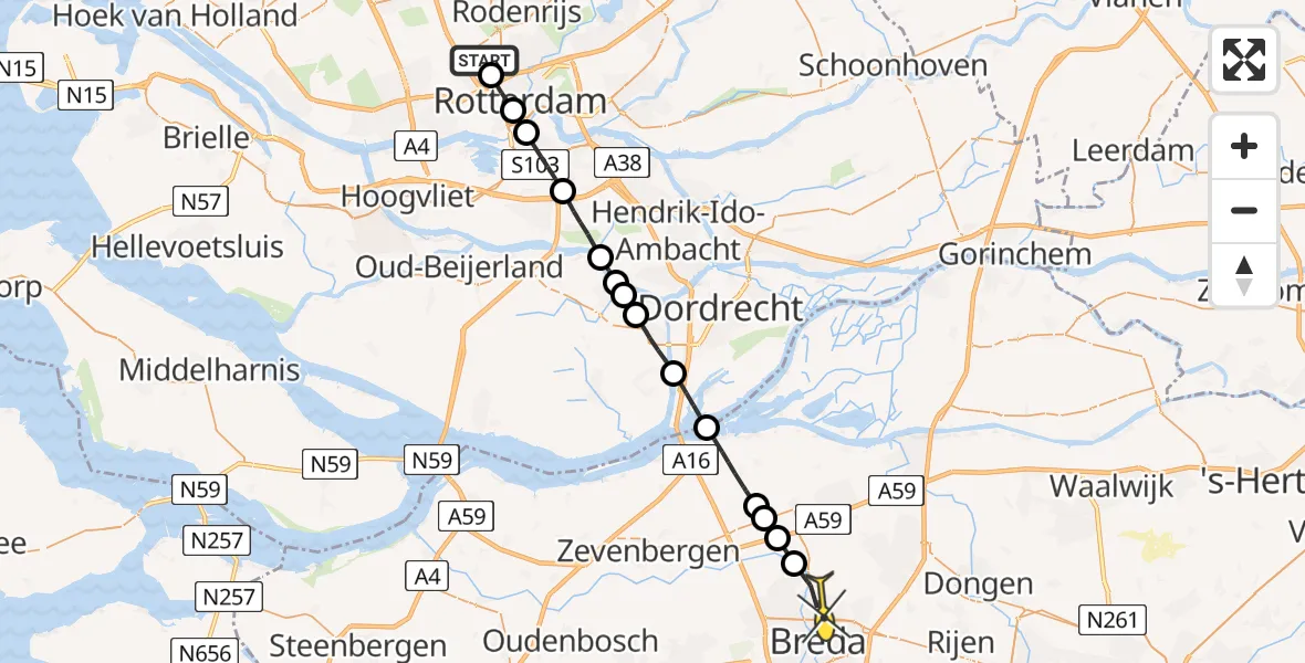 Routekaart van de vlucht: Lifeliner 2 naar Breda, Terletpad