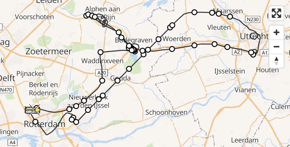 Routekaart van de vlucht: Politieheli naar Rotterdam The Hague Airport, Stadhoudersweg