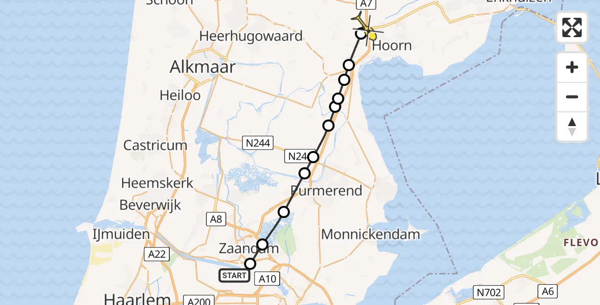 Routekaart van de vlucht: Lifeliner 1 naar Wognum, Westhavenweg