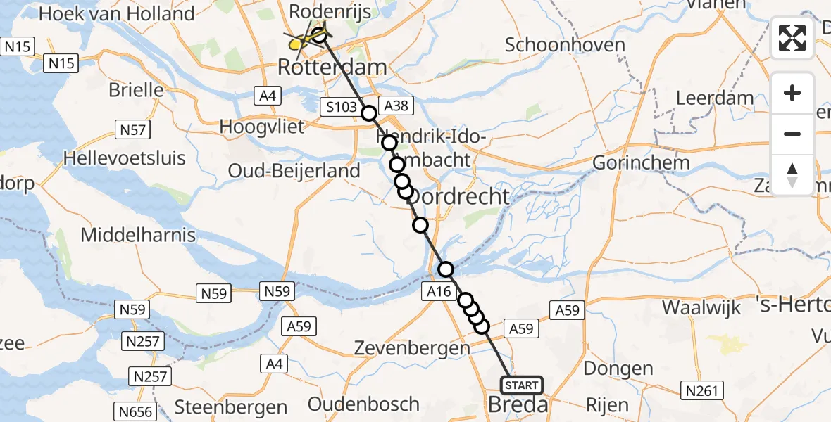 Routekaart van de vlucht: Lifeliner 2 naar Rotterdam The Hague Airport, Moerlaken