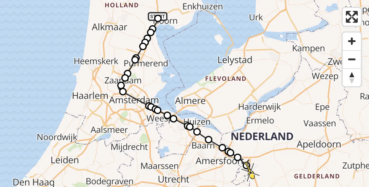 Routekaart van de vlucht: Lifeliner 1 naar Barneveld, Roskam