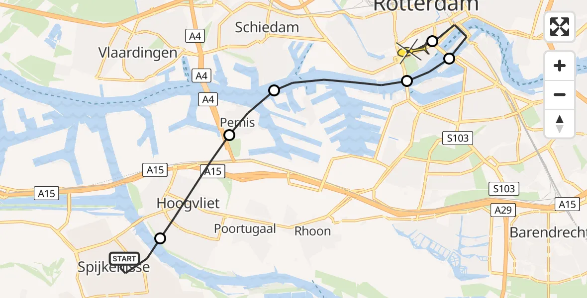 Routekaart van de vlucht: Lifeliner 2 naar Erasmus MC, Groenoord