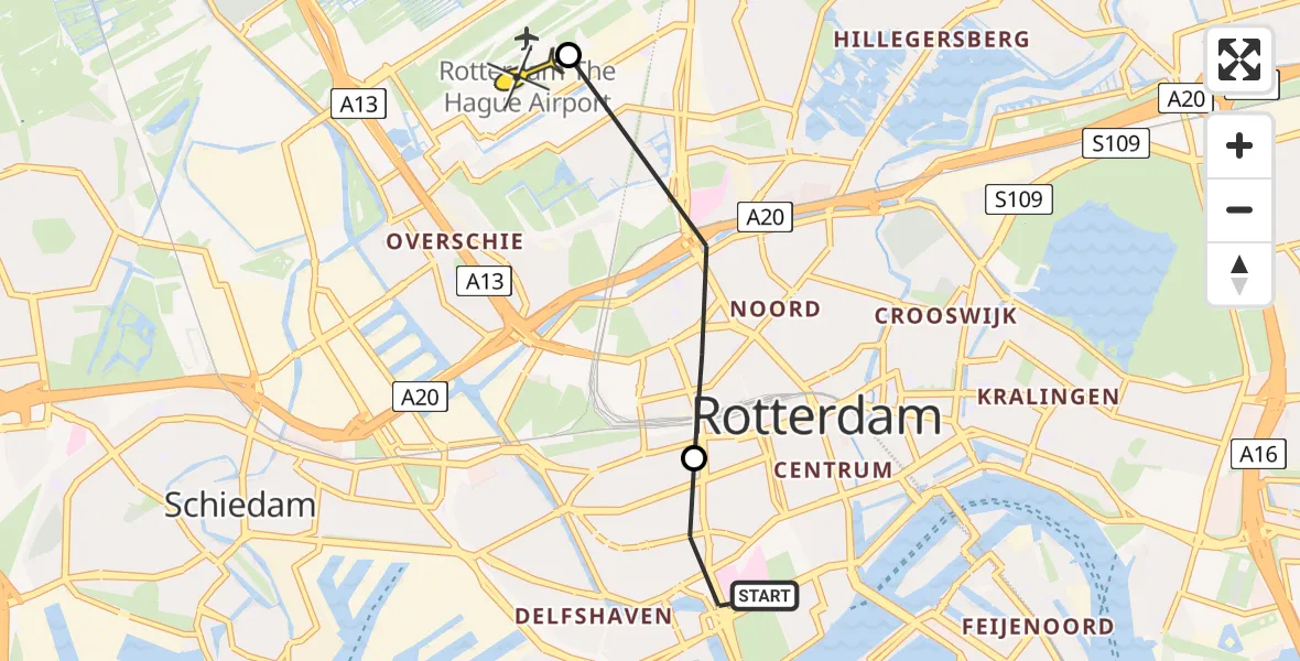 Routekaart van de vlucht: Lifeliner 2 naar Rotterdam The Hague Airport, Westzeedijk